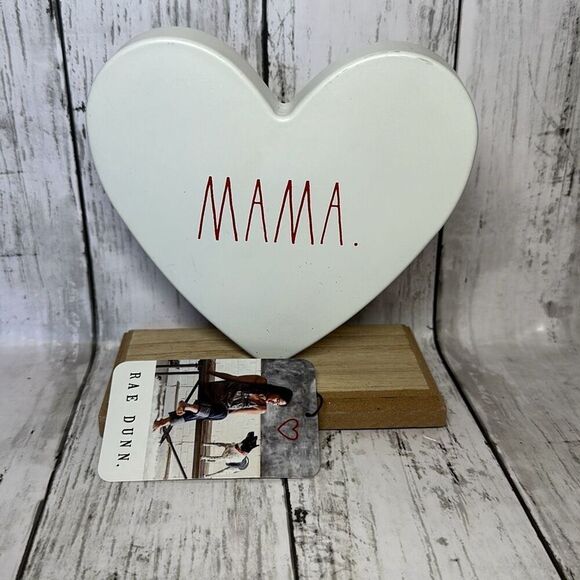 Rae Dunn Other - Rae Dunn 'MAMA' White Heart Metal Sign Wood Base Mother’s Day Love Decor